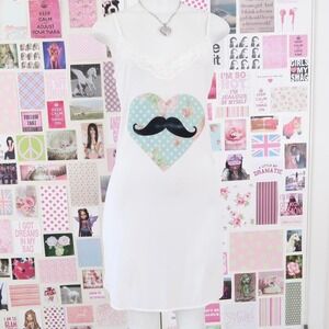 white lace trim mustache floral heart slip dress